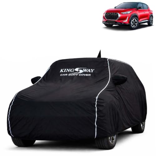 Image of KINGSWAY Super Waterproof Car Cover Only with Magnite (Year 2020 Onwards - All Model) | Mirror and Antenna Pockets | All Weather Car Body Cover with Silver Piping | Black