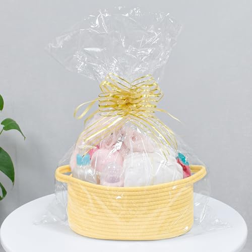 Image of ABenkle Small Basket with Handles, Boho Decorative Rope Woven Dog Cat Toy Storage Bin Shelf Storage Organizer, Easter Christmas Gift Basket, 12 inchx8 inchx5 inch