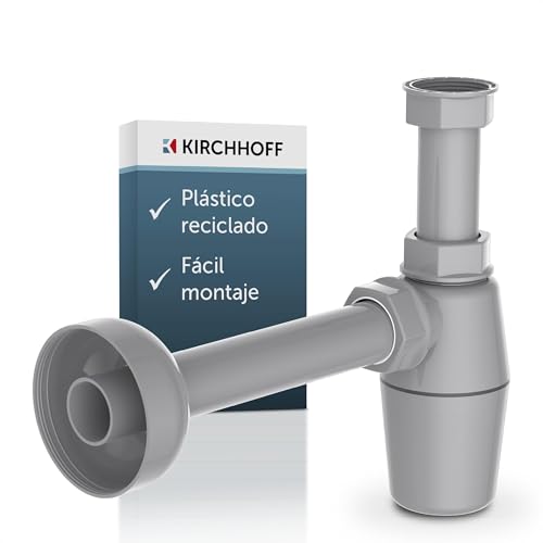 KIRCHHOFF Sifón Eco Save, desagüe sostenible, tapón antiolores, plástico reciclado, desagüe para lavabos y lavabos, sifón de botella, sifón para tazas, desagüe 98803049, color gris