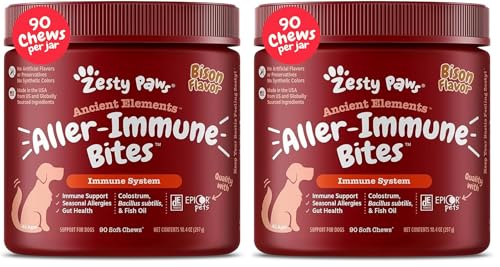 Image of Zesty Paws Dog Allergy Relief - Anti Itch Supplement - Omega 3 Probiotics for Dogs - Digestive Health - Soft Chews for Skin & Seasonal Allergies - with Epicor Pets - Bison - 90ct (Pack of 2)