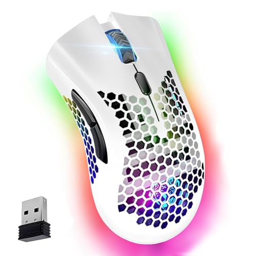 VEGCOO Wireless Gaming Mouse, Silent Click Wireless Rechargeable Mouse with Colorful LED Lights and 3 Level DPI 400mah Lithium Battery for Laptop and Computer (C23 White)