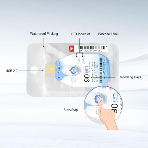Image of Tzone Disposable Temperature Data Logger USB 90 Days Temp Recorder 10 Packs | PDF Report,Single Use Thermometer Recording Datalogger,for Cold Chain Transport Shipping Freezer Lab Storage,IP67 Waterproof