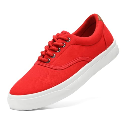 Mens Canvas Shoes Low Top Sneaker Casual Trainers Lace Up Thick Sole Breathable Fashion Plimsolls Pumps Tennis Shoes for Men(Red 296)