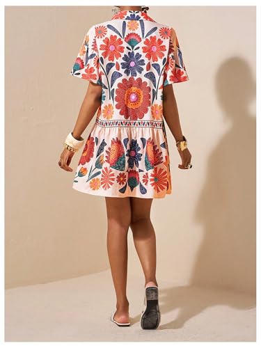 Image of SOLY HUX Women's Floral Button Down Shirt Dress Collared Short Sleeve Ruffle Babydoll Summer Boho Vacation Short Dresses