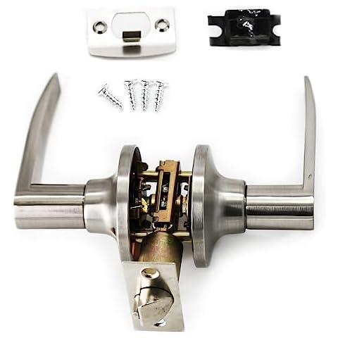 Villar Home Designs Passage Keyless Door Handle Lever for Right and Left Handed Doors with Lockset and Matching Screws for Closet Hallway (1, Satin Nickel) Cover