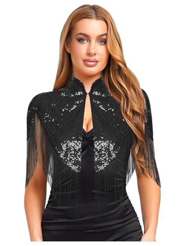 renvena Womens 1920s Shawl Wraps Sequin Deco Fringed Evening Cape Wedding Party Bridal Cover Up3