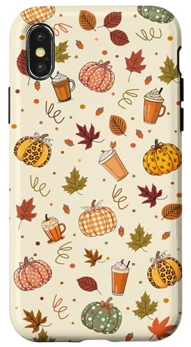 Fall Pumpkin Spice - Autumn Coffee & Leaves Pattern X}zP[X iPhone X/XS p