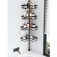 Ruhetfam Etagere Douche sans Percage, Rangement Salle de Bain, Rangement Salle de Bain Acier Inoxydable, Etagere Telescopique Douche Hauteur 80 à 293 CM
