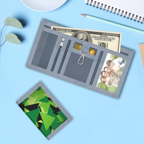 Image of AI-DEE RFID Trifold Canvas Outdoor Sports Wallet for Kids - Front Pocket Wallet with Magic Sticker (Triangle J)