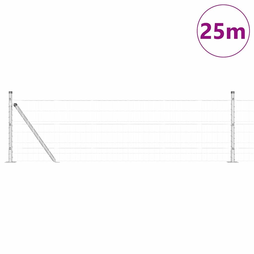 Silberner Maschendrahtzaun 0,6 x 25 m aus Stahl Modernes Design Robustes Gartenzaun-Set mit Pfosten und Zubehör für Hühnergärten und Kleintier-Volieren