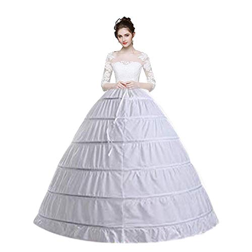 Dayday UP Women 6 Hoop Crinoline Petticoats Slips Skirt Floor Length Underskirt for Ball Gown Bridal Wedding Dress White