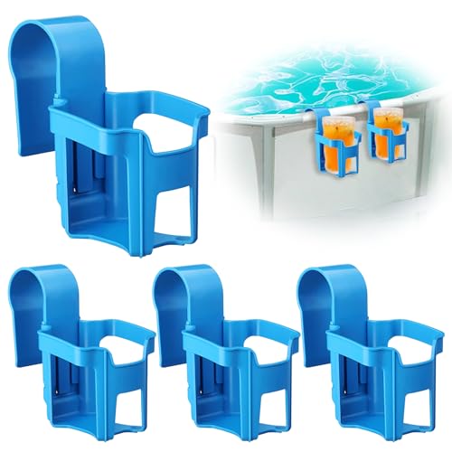Keaistar 4 Stück Pool Getränkehalter Zubehör für Aufstellpools aus Kunststoff Cup Holder Multifunktionaler Wasserbecher Hängehalter Poolzubehör für die meisten Schwimmbäder (Blau)