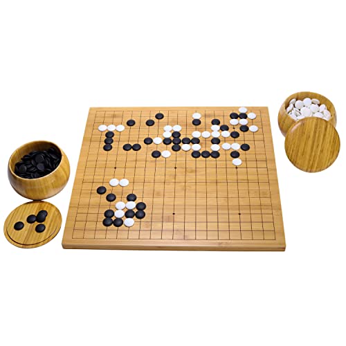 Rnk Gaming Go Game Set With Reversible Bamboo 19 X 19/13 X 13 Etched Grid Board, Bamboo Bowls, & Single Convex Melamine Stones #TOP1