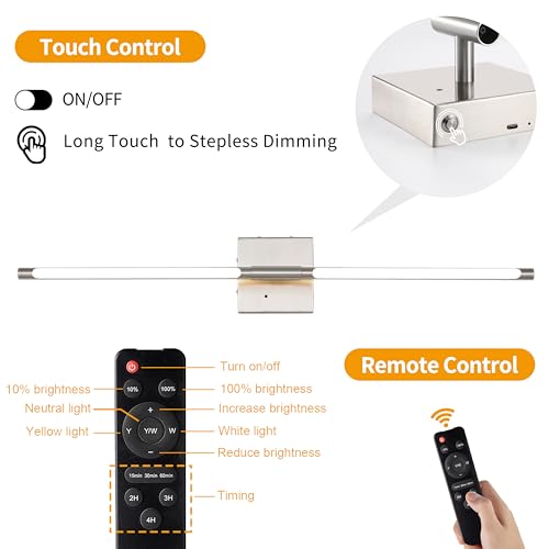 Image of 10000mAh Battery Operated Wall Sconces Set of 2, 3 Color Dimmable Rechargeable Wall Light with Remote, 24 Inch Sand-Nickel Wireless Sconces Wall Decor with Timer Function for Living Room, Bedroom, TV