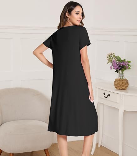 Image of NACHILA Bamboo Viscose Nightgowns for Women Short Sleeve V Neck Sleepwear