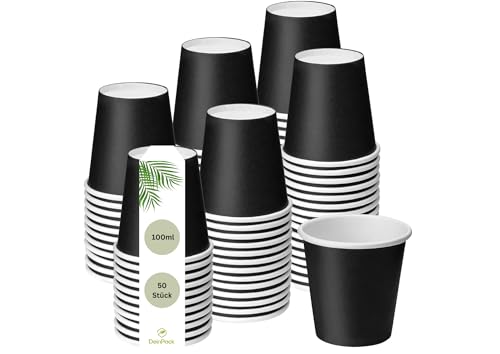 DeinPack Lot de 50 gobelets en carton de 100 ml, Ø 62 mm, noirs, jetables, noirs, pour dégustation, expresso, à café jetables, en carton kraft
