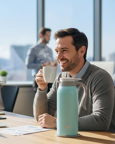 Image of GiNT 51 Oz Stainless Steel Thermal Coffee Carafe, Double Walled Vacuum Insulated Flask, 12 Hour Heat Retention, 1.5 Liter Tea, Water, and Coffee Dispenser (Upgraded version Blue)