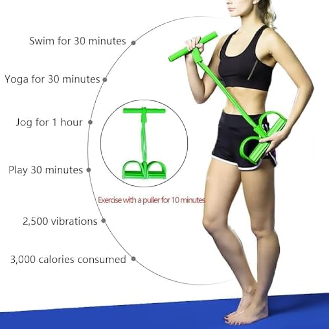 KEVENZ Pedal Resistance Band, 4-Tube Natural Latex Yoga Pedal Puller Resistance Band Comes with Elastic Pull Rope, Fitness Equipment for Abdomen, Waist, Arm, Yoga Stretching Slimming Training