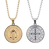HACRAHO Collar con medalla de San Benito/Miguel, 2 piezas de acero inoxidable 316L, collar de la Virgen María para hombres y mujeres, collar de protección con versículos bíblicos, joyería católica, 3