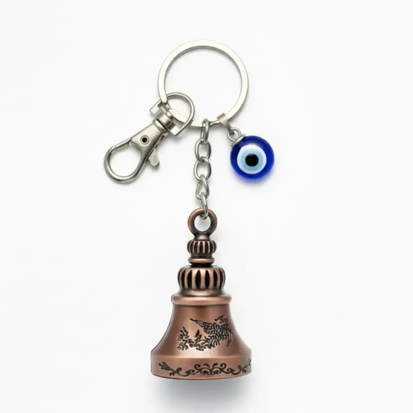 Image of Techpro Guardian Bell KeyChain Tibetan Key Chain Good Luck Key Chain For Bike (Bronze Bell With Evil Eye)