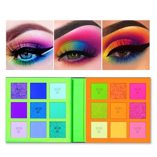 Tintark Neonme Eyeshadow Palette, 18 Fluorescent Color Glowing Eyeshadows, Rainbow Purple Blue Green Yellow Pink Eye Shadow Palettes for fun party Popular Eye Makeup, Glitter Matte Shimmer