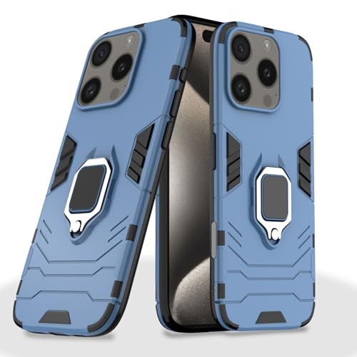 Image of Pikkme Back Cover for iPhone 16 Pro | 360 Protection | Ring Holder | Kickstand | Tough Armor Case (Blue)