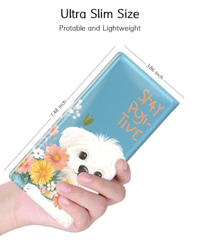 Image of Nipichsha Womens Wallet, RFID Slim Wallets for Women, Thin Ladies Credit Card Holder Purse, Cute Leather Bifold Clutch Billfold with 11 Card Slots & ID Window, Flowers Dog