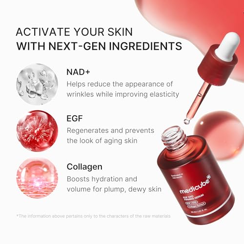 Image of medicube NAD EGF Firming Serum for Face & Neck | Anti-Aging Serum with EGF Peptide, NAD+ & Collagen | Wrinkle Appearance, Elasticity & Pore Care | Korean Skincare, 1.01 fl.oz
