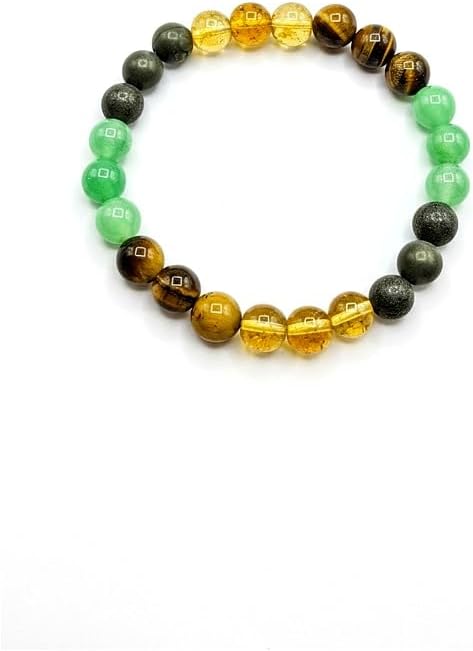 Money Magnet Crystal Certified Bracelet - 8mm Natural Healing Stones (Pyrite, Tiger's Eye, Citrine, Aventurine) - Powerful Dhan Yog & Positive Energy Bracelet for Abundance - Unisex