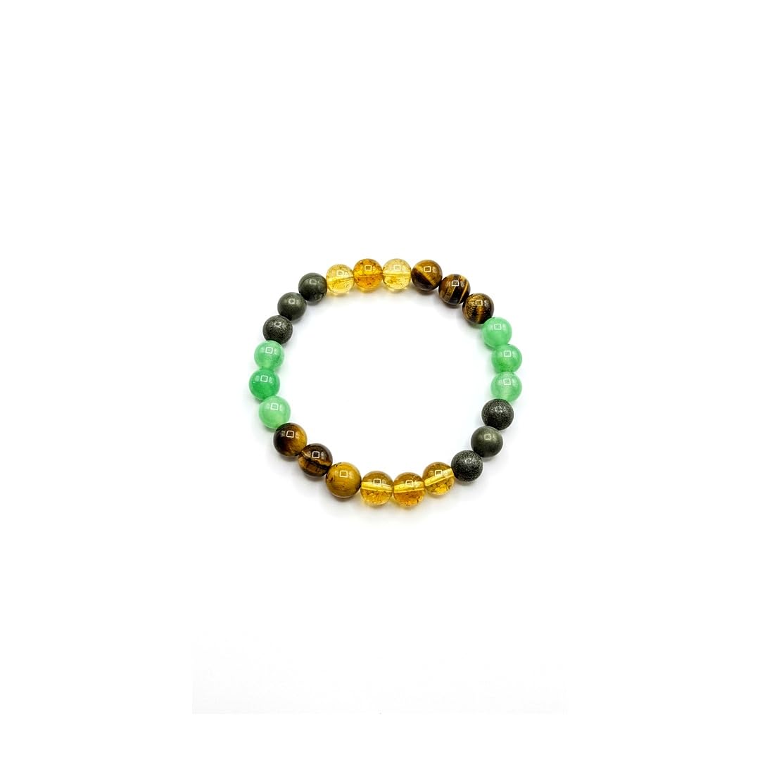 - Money Magnet Crystal Bracelet - 8mm Natural Healing Stones (Pyrite, Tiger's Eye, Citrine, Aventurine) - Powerful Dhan Yog & Positive Energy Bracelet for Abundance - Unisex
