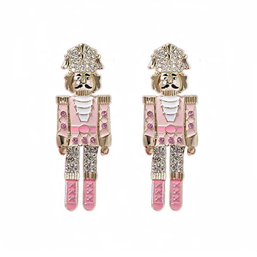 Purple Myrtle Pink Nutcracker Dangle Earrings Christmas Holiday Jewelry for Women Crystal Rhinestone Accents