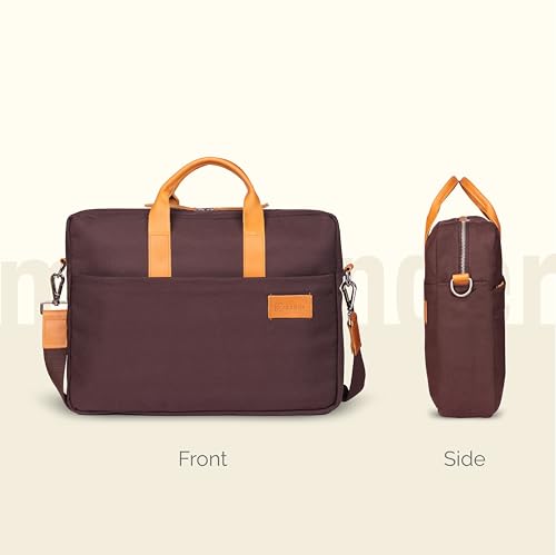 Image of Messenger Bag - Genuine Leather Handle Bag, Cross Body 15.6Inch Bag, Canvas Briefcase Bag, Leather Computer Bags, Laptop Bag Rugged Satchel Shoulder Bag | | Wine