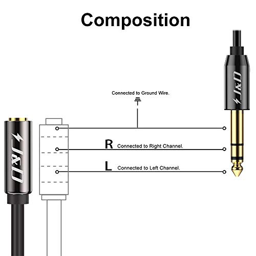 J&D 1/4 de pouce à 3.5mm Adaptateur d'écouteurs, Shell en cuivre plaqué or 3.5mm 1/8 pouce Féminin TRS à 6.35mm Homme de 1/4 pouce TRS Câble audio stéréo pour amplis, amplificateurs, câble d'extension d'écoute, 9 Ft