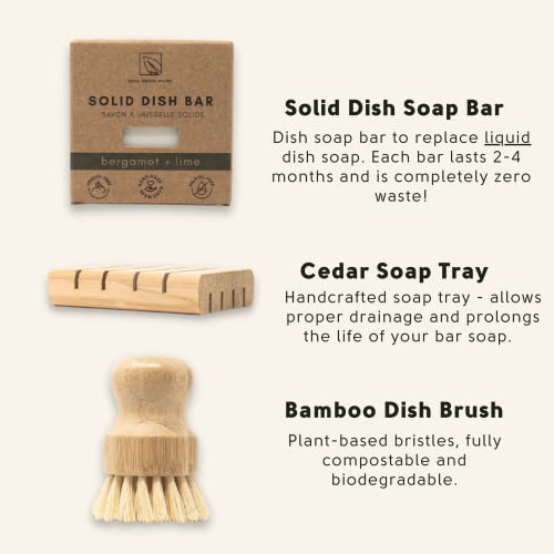 Image of Dish Washing Bundle Kit | Eco-Friendly Solid Dish Soap, Cedar Soap Tray, Bamboo Pot Brush | Organic & Vegan Ingredients, Non-Tox Dish Soap | 3pc. Set
