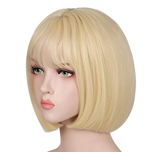 ColorGround Short Straight Natural Bob Hair Wig for Women (Blonde)