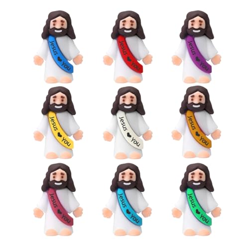 WUSJCOF 9 peças mini figuras de Jesus de bolso, brinquedo de estátua de Jesus Cristão, estátua religiosa em miniatura para a Páscoa de Ressurreição e Natal (3 x 1,5 x 3,5 cm)