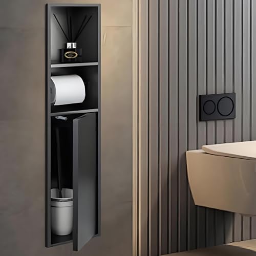 HuanSebesity Mensola da Incasso Multiuso,Porta Carta Igienica E Porta Scopino in Acciaio Inossidabile,Anti-Impronte,per Bagno/Cucina/Soggiorno (Nero, 80x18x12,5cm)‌ GunmetalGray-18x80x12.5cm