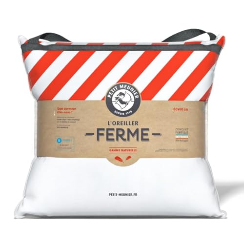 Petit Meunier Oreiller Naturel Ferme 60x60 cm – Plumette et 10% Duvet pour Un Confort Ferme, résilient et Respirant – Anti-acariens hypoallergénique –...