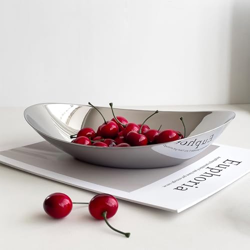 DYTANSHUN Modern Mirror Polished Stainless Steel Decorative Oval Bowl Multipurpose Bowl for Kitchen Counter Coffee Table Centerpiece Elegant Home Decor Accent for Living Room Entryway