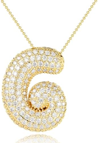 ANGELLIS Large Bubble Initial Necklace for Women - 135 AAAAA Cubic Zirconia Pendant, Premium 14K Gold Plated Non-Tarnish Personalized Letter Necklace