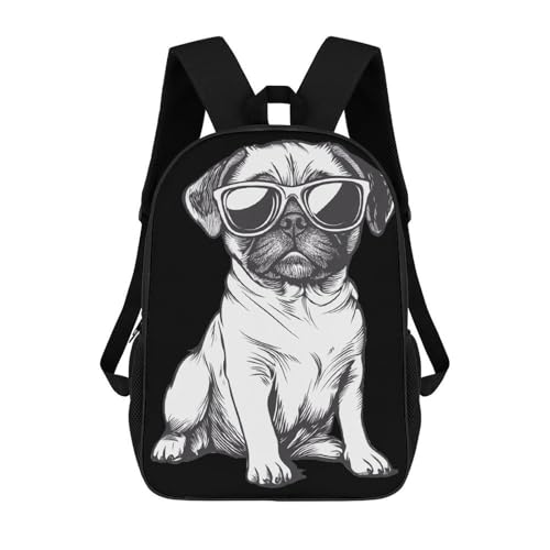 Black White Cool Pug Puppy Unisex Backpack 17