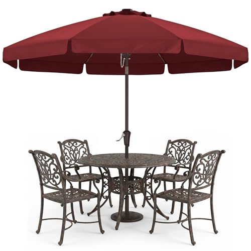 Image of ABCCANOPY 11ft Scalloped Patio Umbrella, Outdoor Table Umbrella with Tilt and Crank, Fiberglass Ribs Deck Umbrella for Patio, Pool, Garden, Picnic (Burgundy)