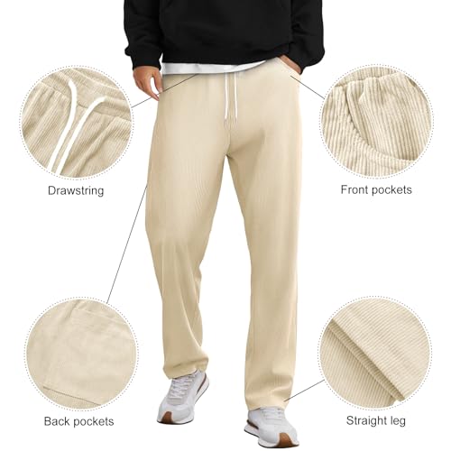 Mens Corduroy Casual Pants Joggers Cargo Pants Drawstring Elastic Waist Baggy Sweatpants with Pockets3
