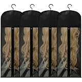 Jonley 4Pcs Extra Long Wig Storage Bags with Hanger, Wig Storage for Multiple Wigs, Wig Bag with Hook Storage, Breathable and Easy Carry Home Hair Salon Travel Use (Black 31.5in)