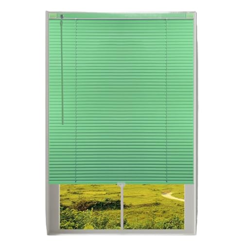 estores enrollables opacos Persianas venecianas de Aluminio inalámbricas, sin perforación, Listones Impermeables, sombrilla aleación Cepillado, baño y Cocina(Green,24' W x 48' L)