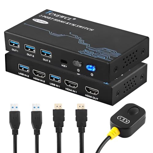 TCNEWCL 8K 60Hz HDMI USB 3.0 KVM Switch 4K 120Hz 2 PC 1 Monitor, 2 Port KVM-Switches HDMI USB Umschalter, Unterstützt HDR, Dolby Audio, 3D, HDCP2.3, mit HDMI 2.1 & USB 3.0 Kabel