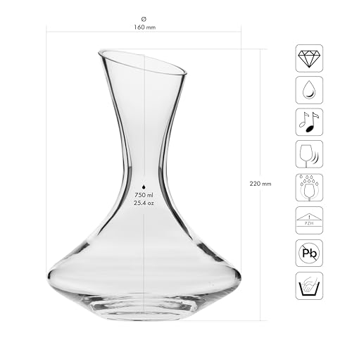 Image of KROSNO Wine Decanter, 25.4 oz, Essence Collection | Carafe for Wine or Alcohol, Lead-Free Crystal Glass, Wine Dispenser, Glass Wine Bottle