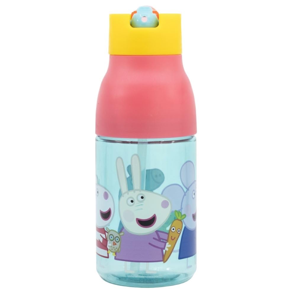 OM SUPPLIES Peppa Geroge Characters Reusable Double Opening Sipper Ecozen Bottle 420ml Non-Drip Stopper with Built in Straw (Peppa) - Image 2