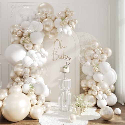 White Balloon Arch Kit 108Pcs Double Stuffed Pearl Balloons Garland Arch Kit Including Pearl White Clear Balloons for Wedding Bridal Shower Engagement Baby Shower Birthday Party Decorations