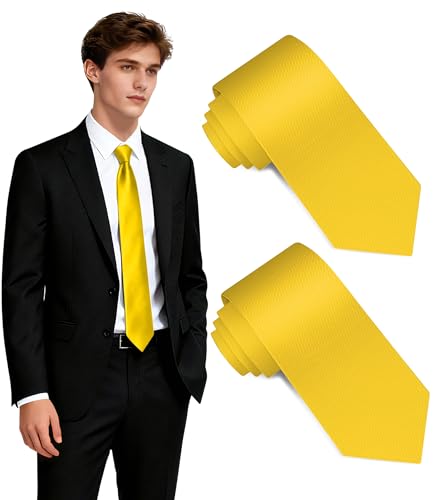 Fineknot Yellow Ties for Men, 2PCS Formal Neckties for Men, Solid Color Mens Ties for Business, Wedding, Party, Yellow Neck Tie